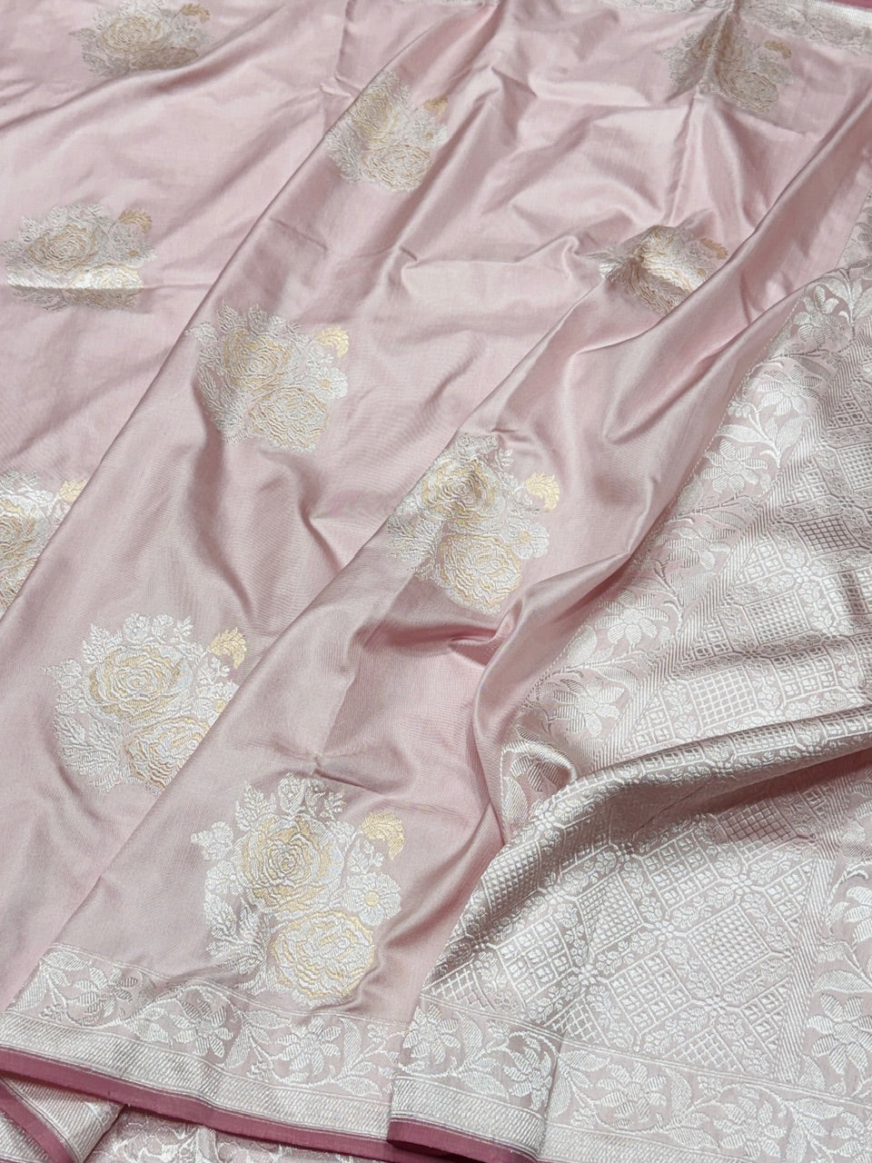 Powder Pink Ektara Handwoven Pure Banarasi Silk Saree
