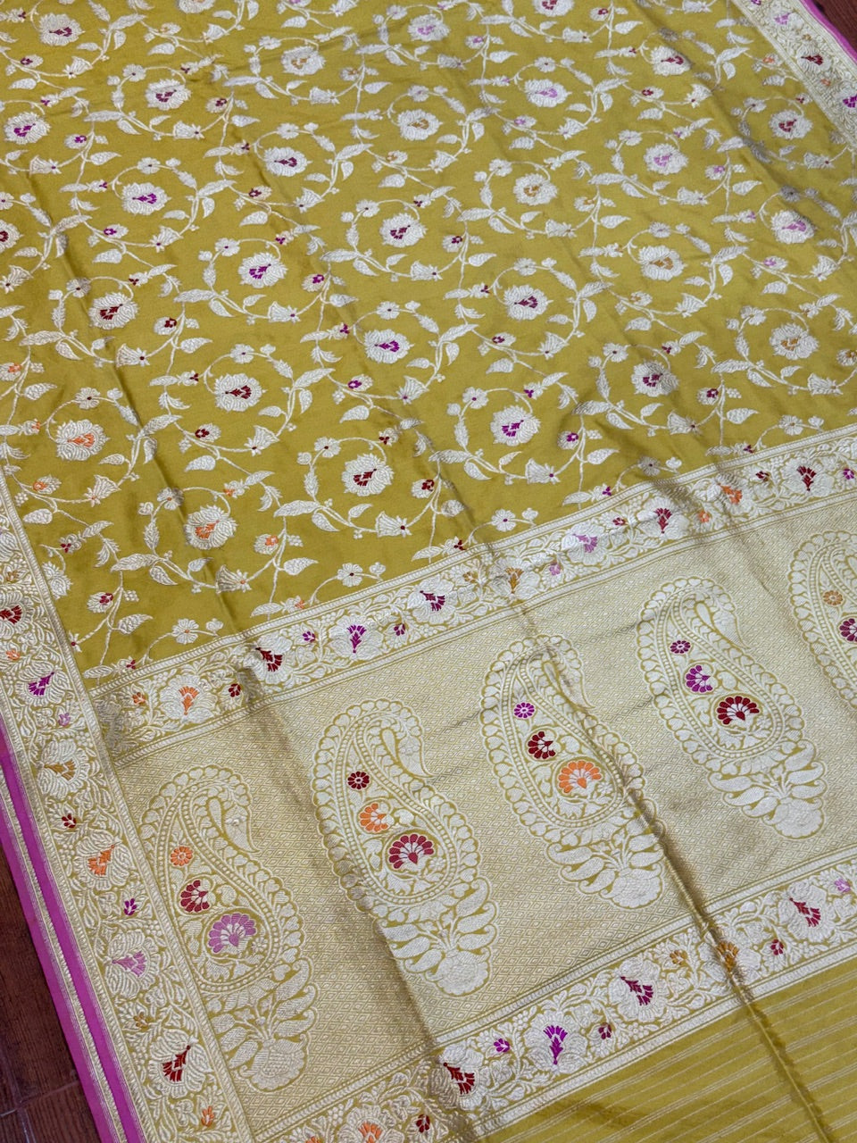 Mustard Yellow Handwoven Pure Banarasi Silk Saree