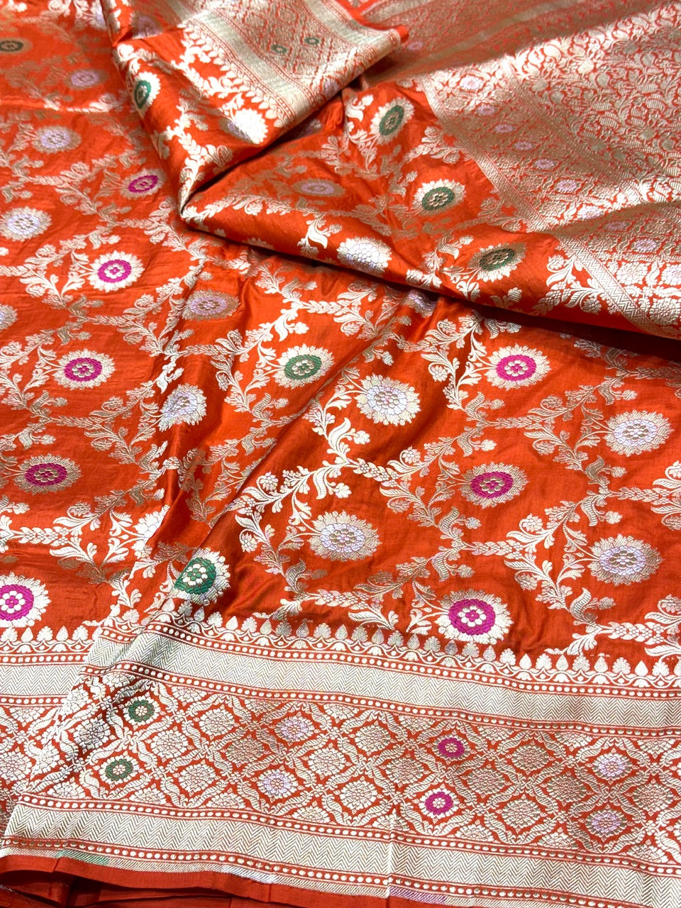 Orange Minakari Pure Silk Saree