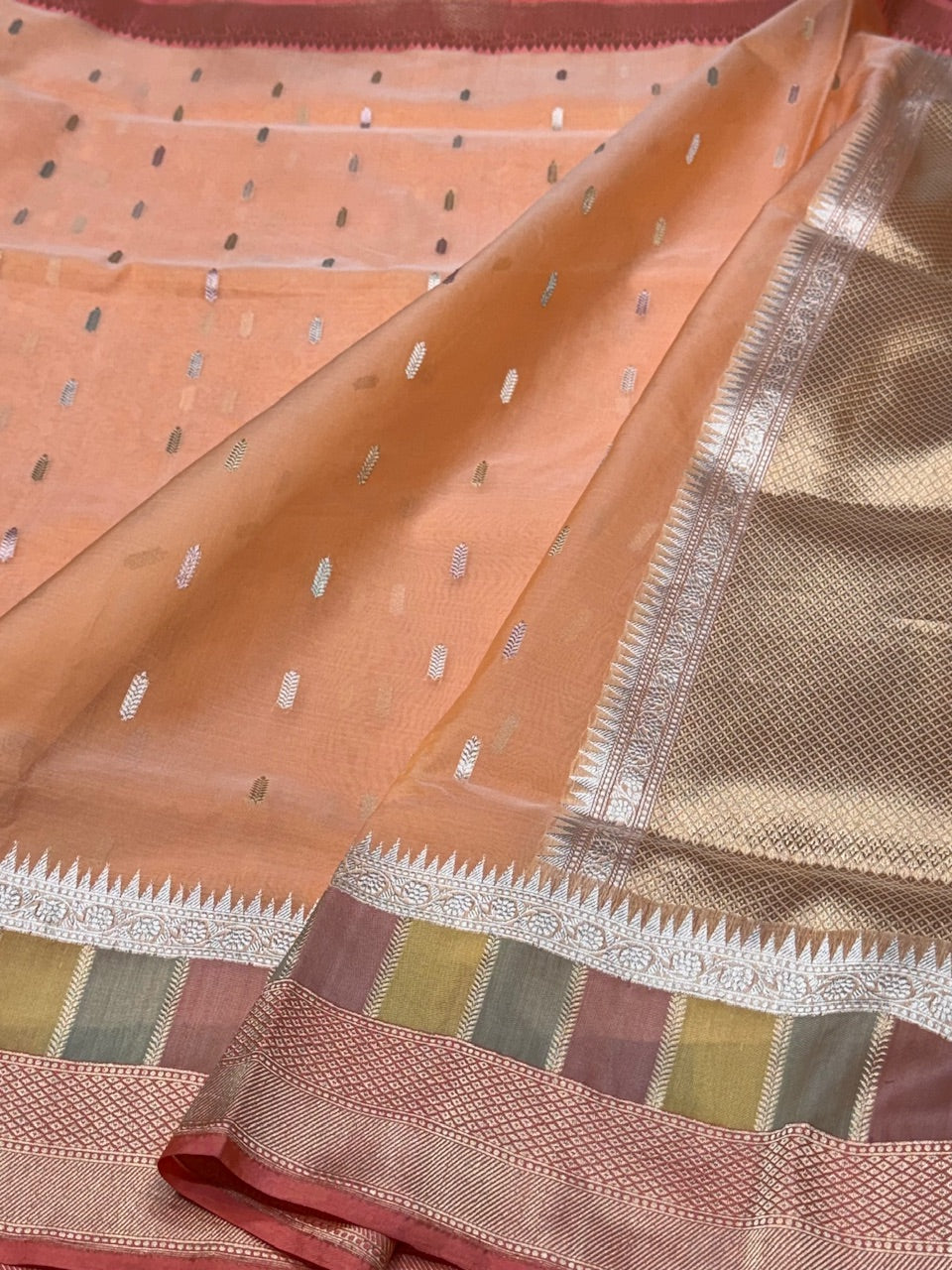 Peach Handwoven Organza Saree