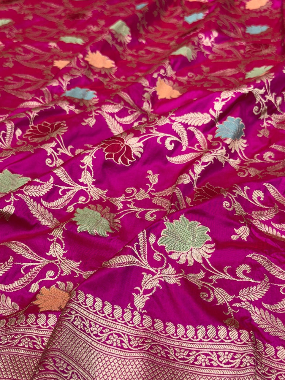 Rani Pink Handwoven Banarasi Pure Silk Saree