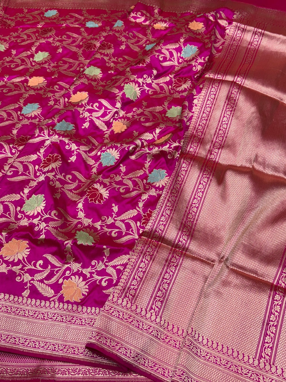 Rani Pink Handwoven Banarasi Pure Silk Saree