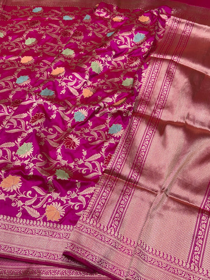 Rani Pink Handwoven Banarasi Pure Silk Saree
