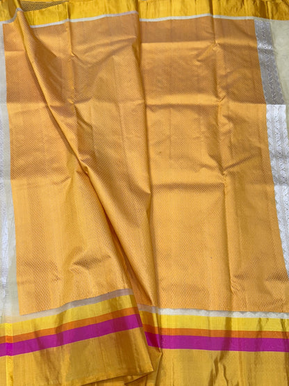 Lemon Yellow Handwoven Pure Banarasi Organza Saree
