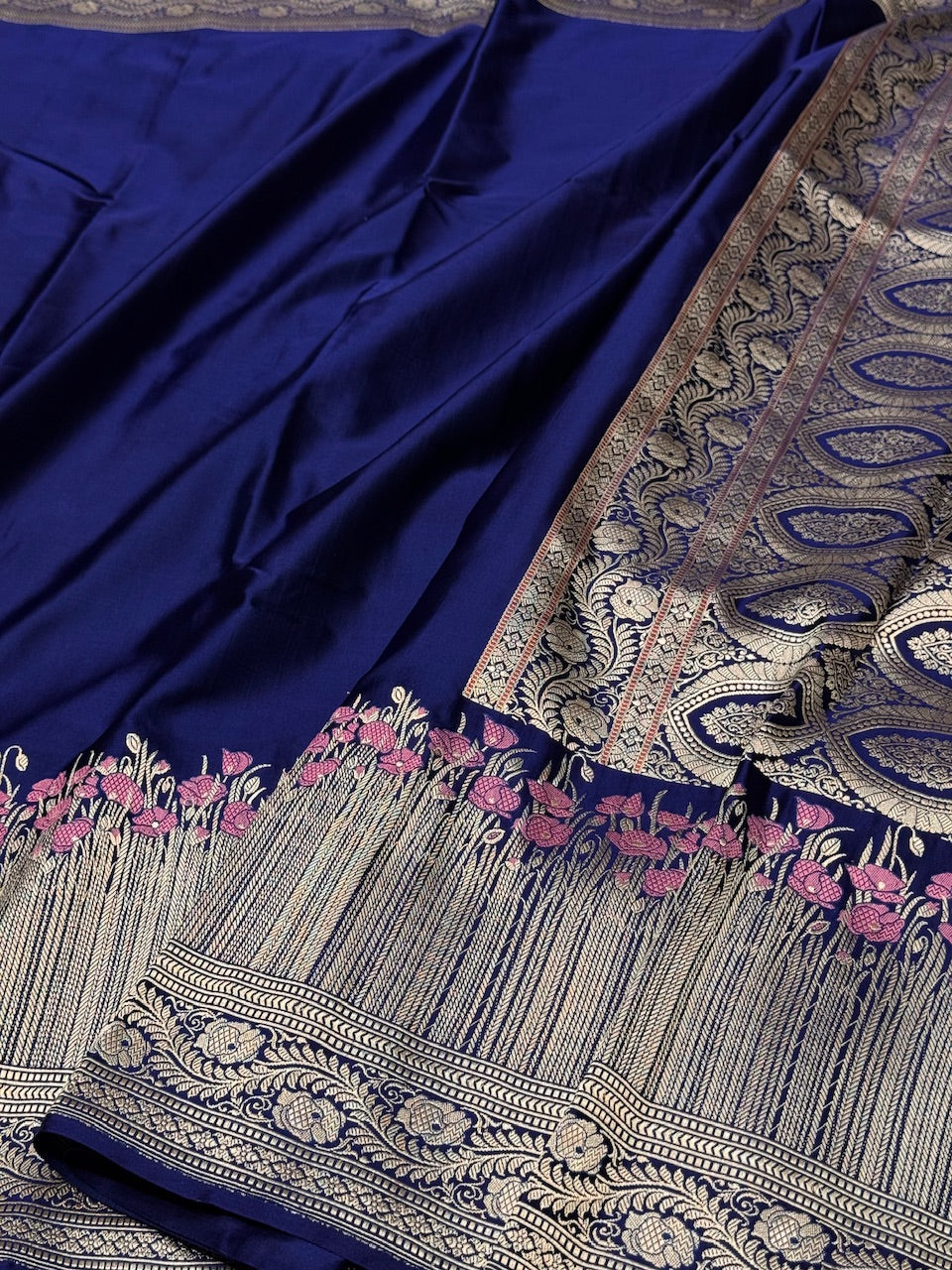 Handwoven Pure Banarasi Satin Silk Saree – Kadwa Weave | 100% Pure Satin Silk | Authentic Banaras Handloom