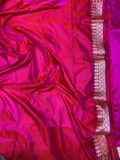 Rani Pink Handwoven Pure Banarasi Satin Tanchoi Silk Saree