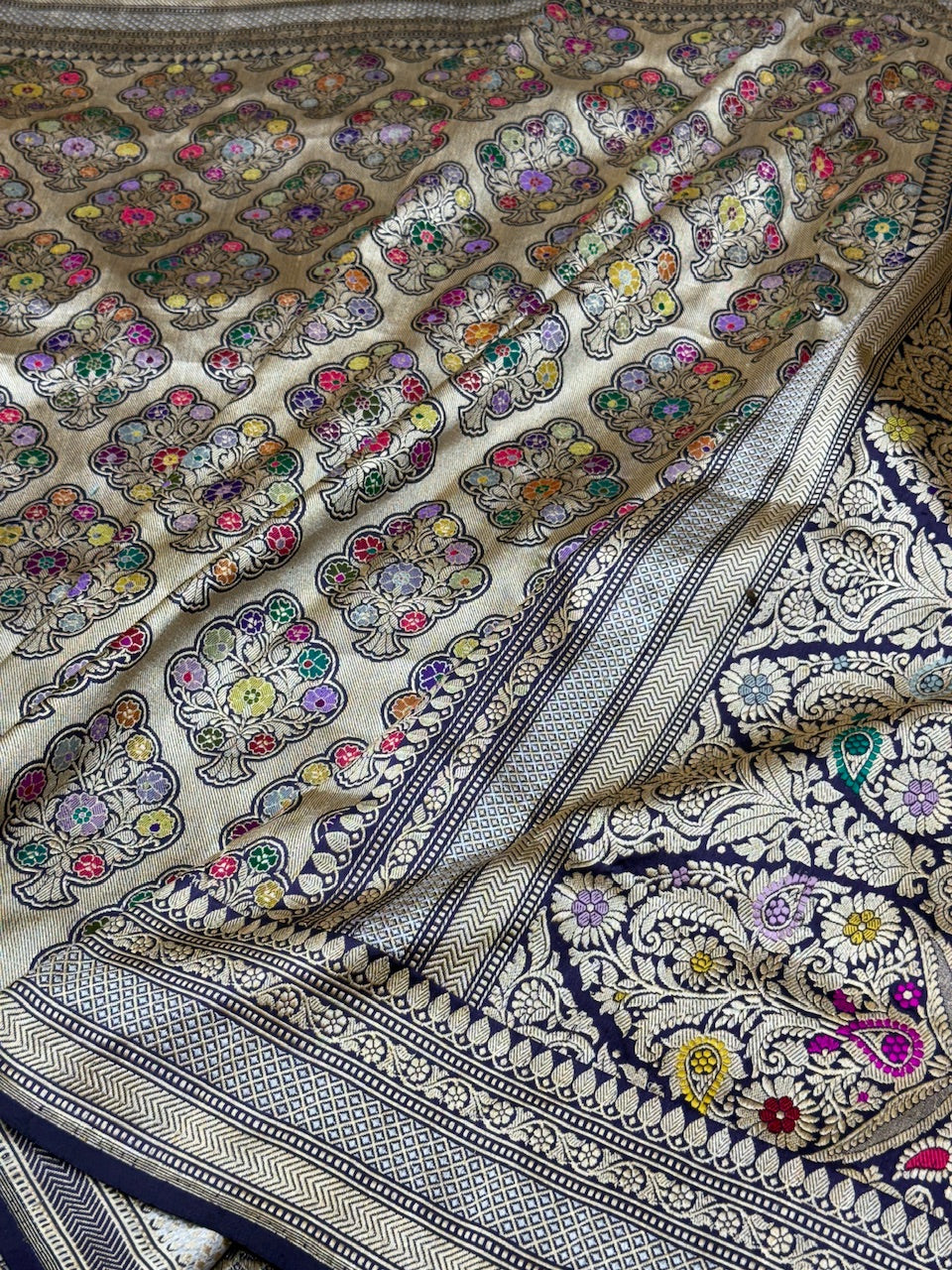 Navy Blue Handwoven Pure Silk Brocade Saree