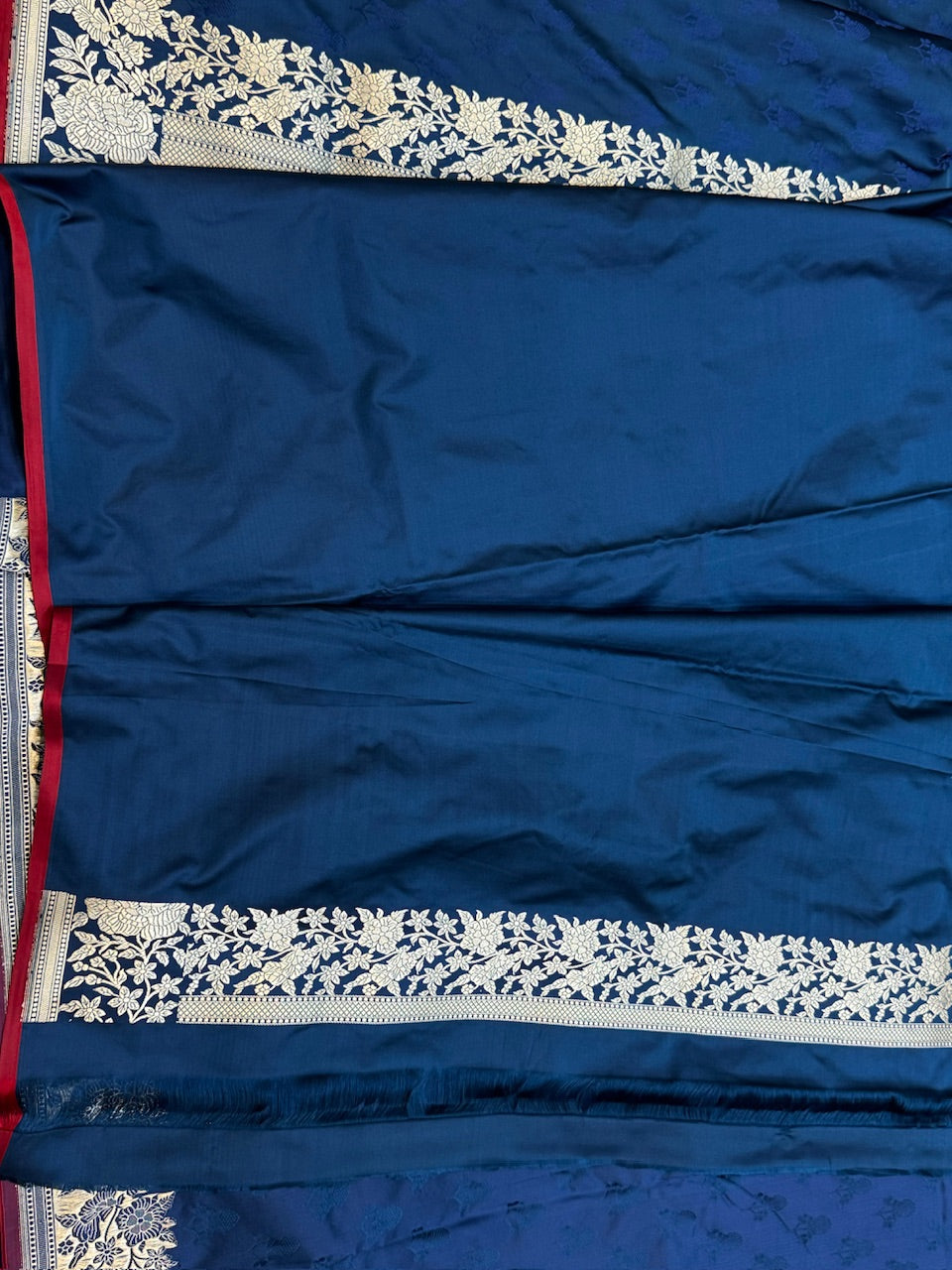 Marine Blue Pure Silk Handwoven Satin Saree