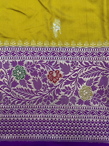 Mehndi Yellow Ektara Handwoven Pure Banarasi Silk Saree
