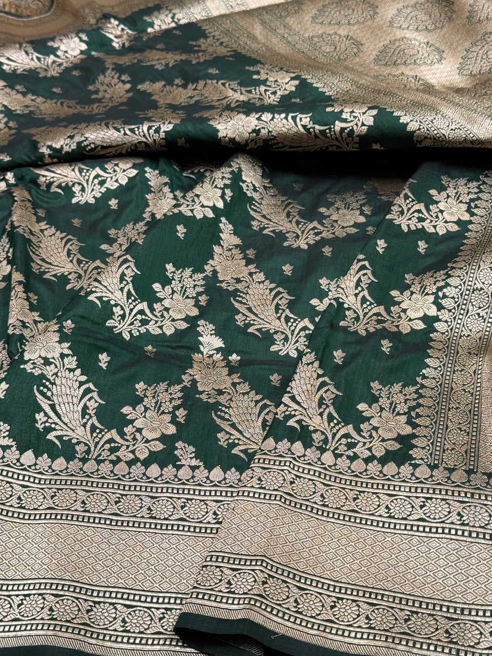 Bottle Green Pure Silk Saree