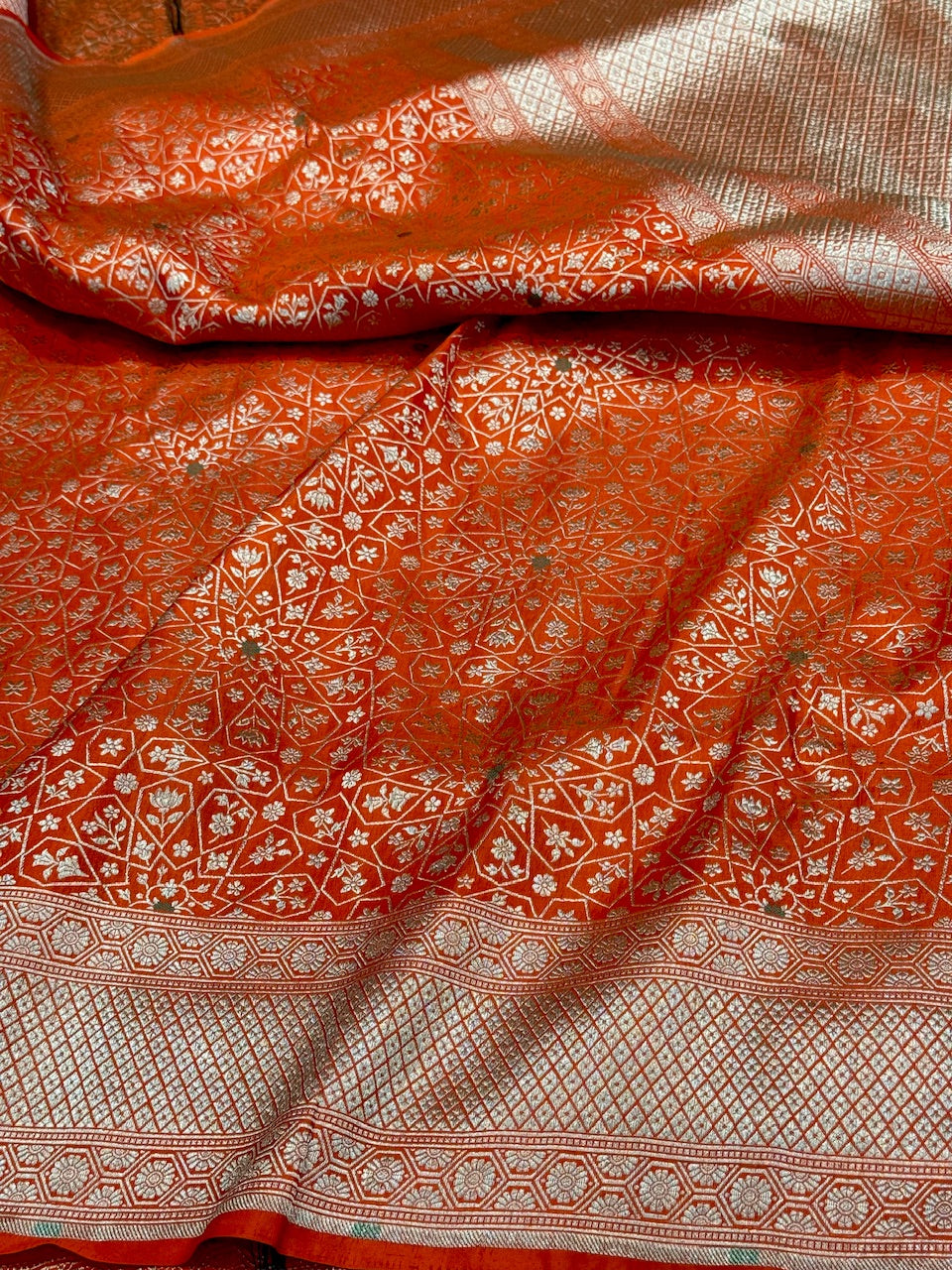 Orange Minakari Pure Silk Brocade Saree