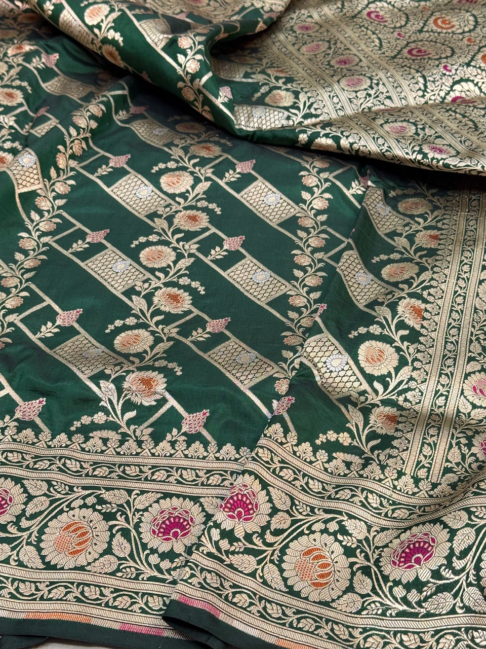 Bottle Green Minakari Pure Silk Saree