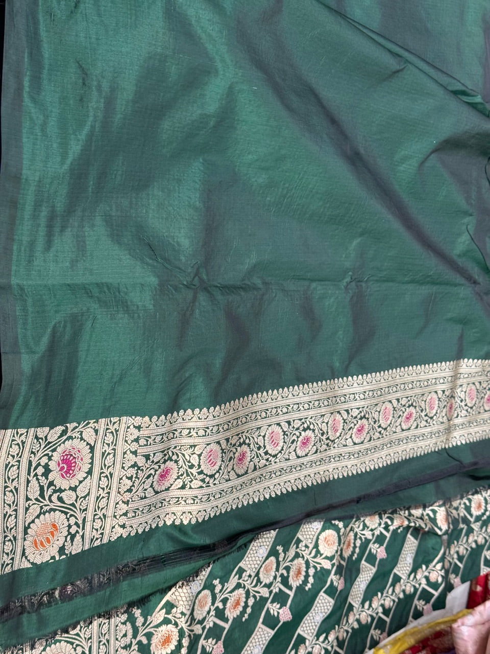 Bottle Green Minakari Pure Silk Saree