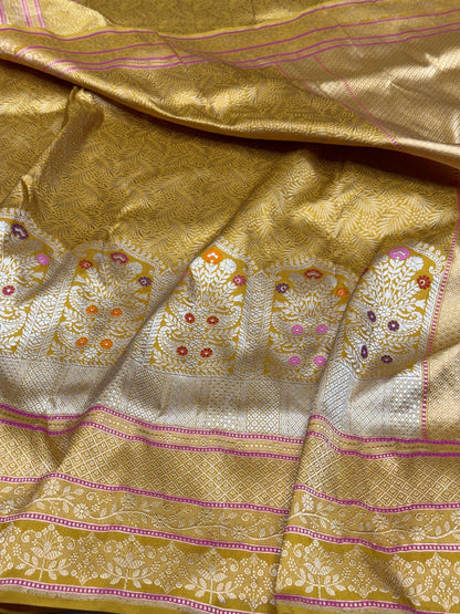 Mustard Yellow Handwoven Banarasi Pure Silk Saree