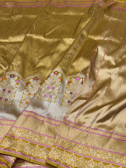 Mustard Yellow Handwoven Banarasi Pure Silk Saree