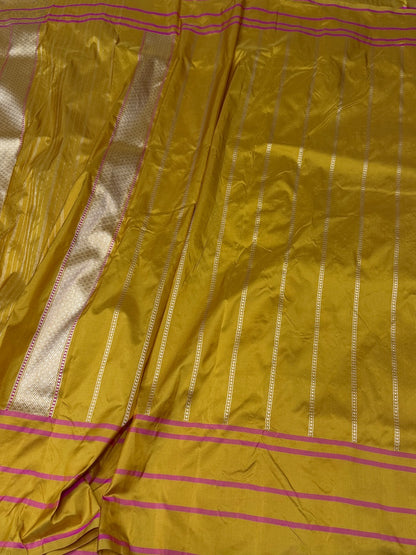Mustard Yellow Handwoven Banarasi Pure Silk Saree
