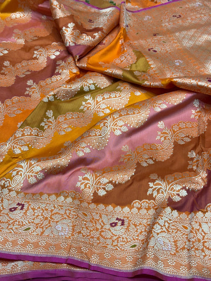 Orange Rangkaat Handwoven Pure Banarasi Saree