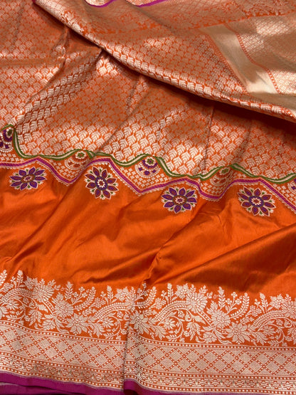 Orange Handwoven Banarasi Pure Silk Saree