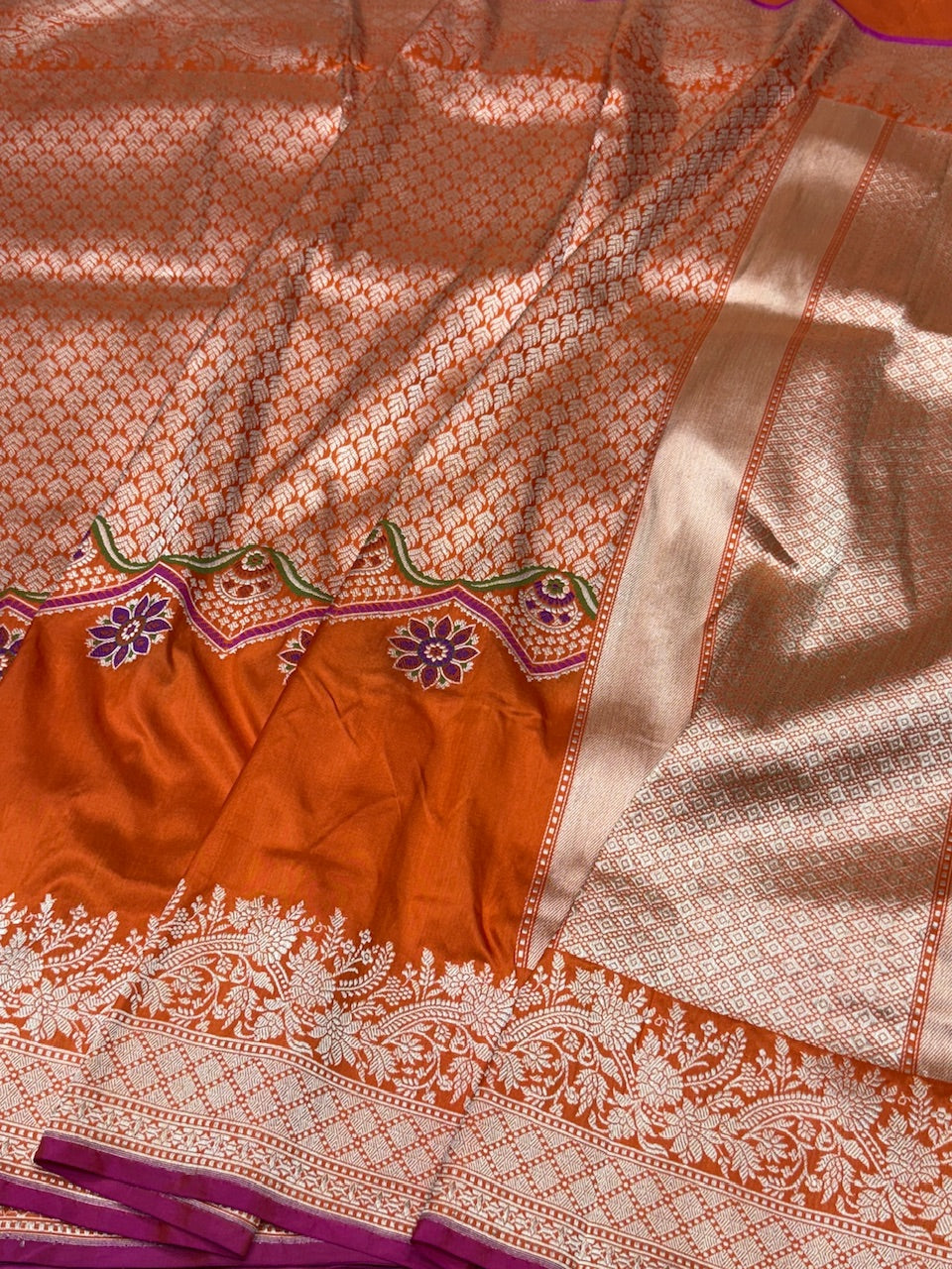Orange Handwoven Banarasi Pure Silk Saree