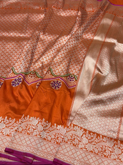 Orange Handwoven Banarasi Pure Silk Saree