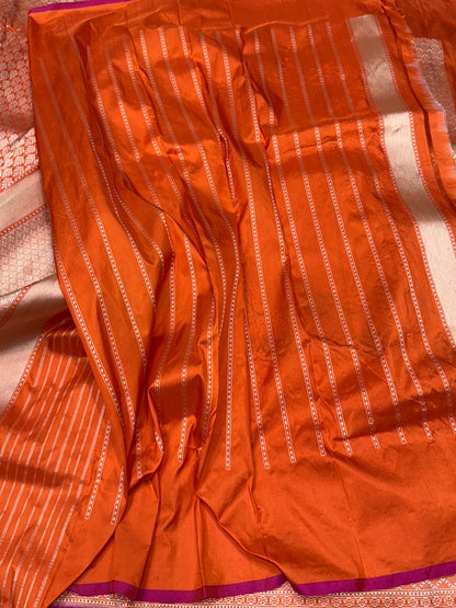 Orange Handwoven Banarasi Pure Silk Saree