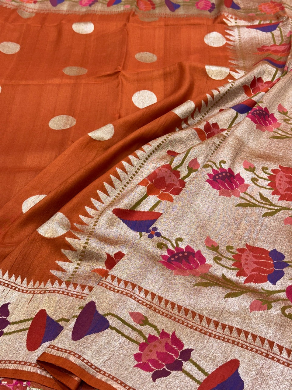 Orange Handwoven Tussar Georgette Saree