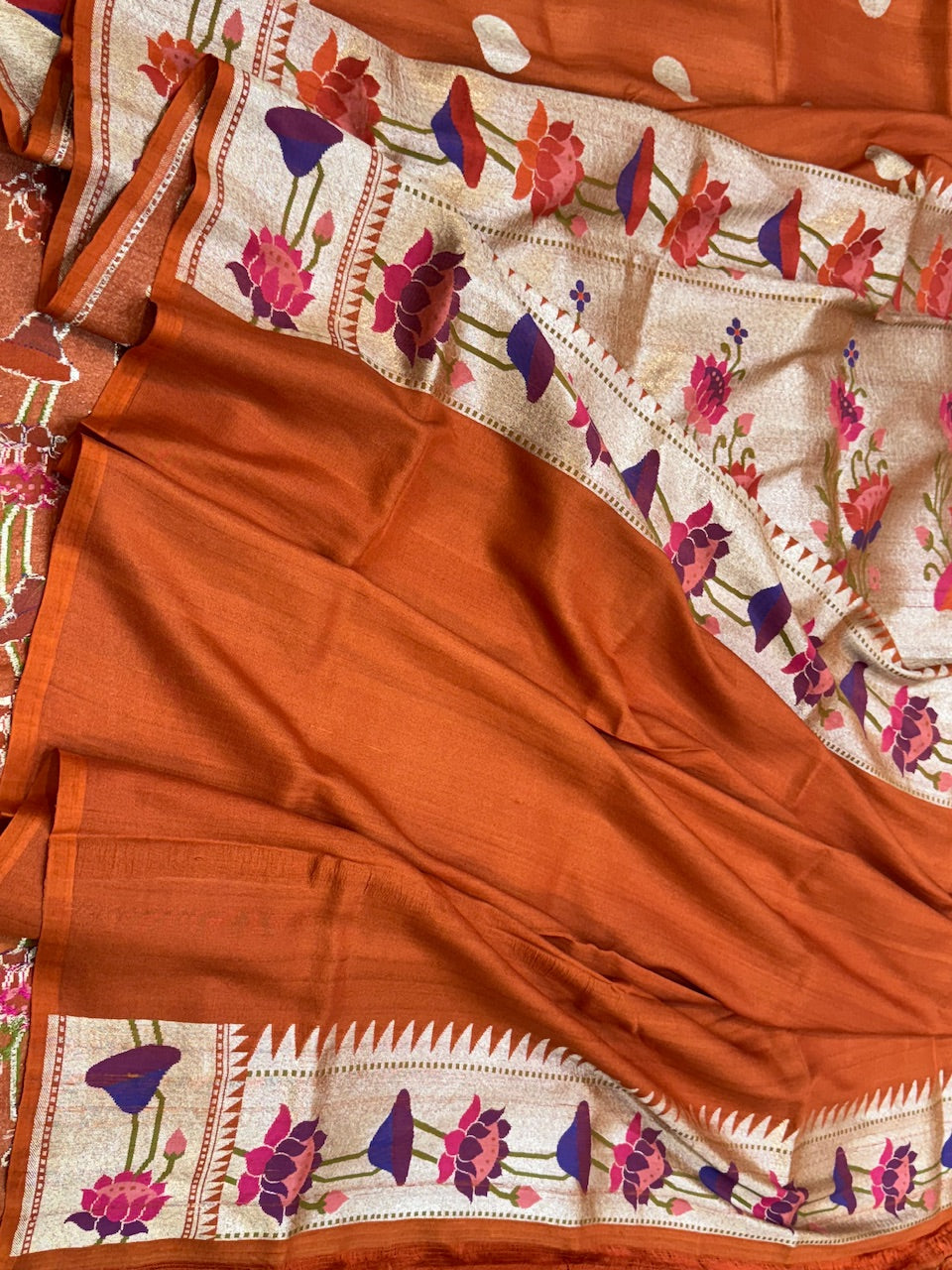 Orange Handwoven Tussar Georgette Saree