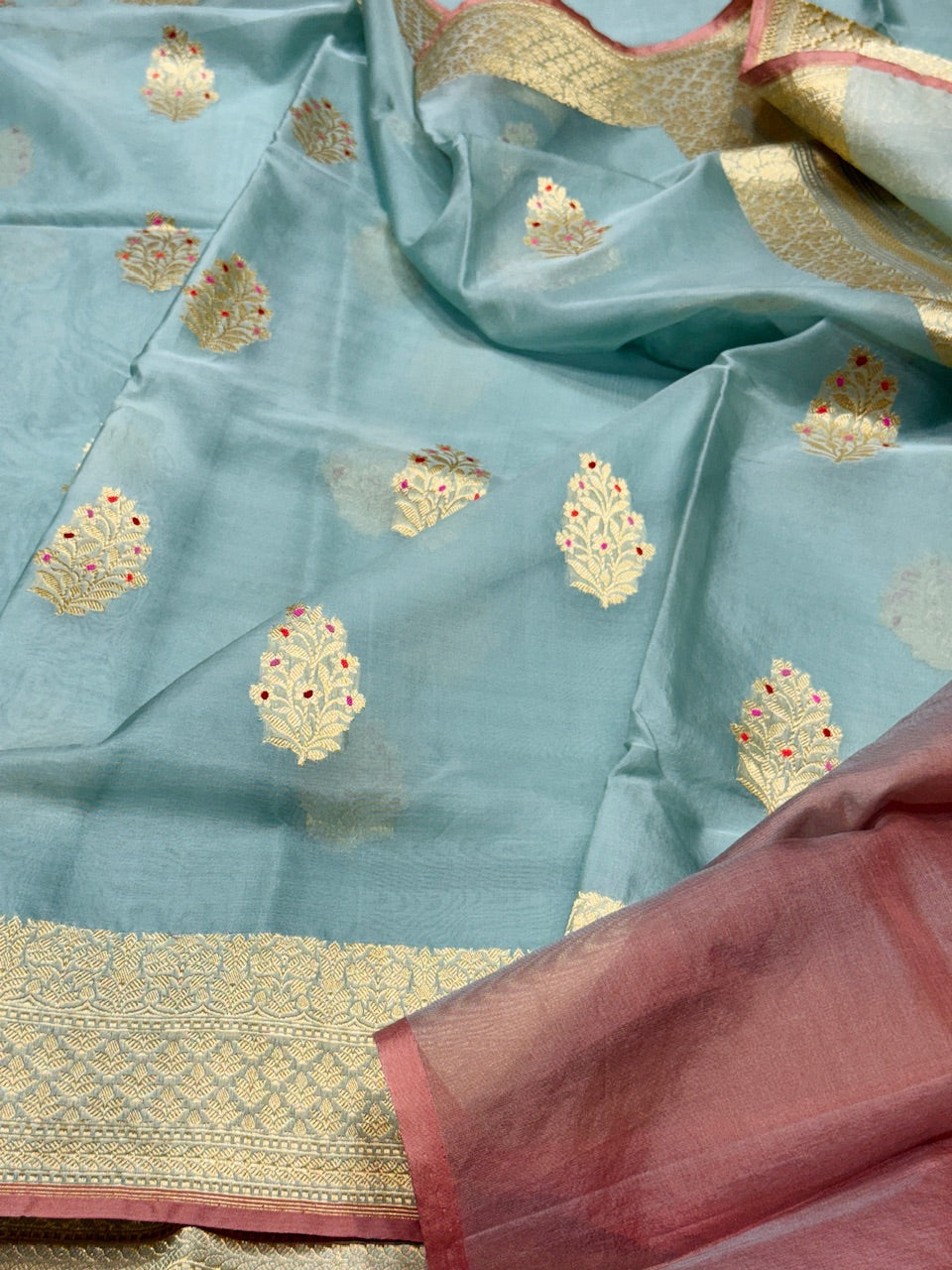 Powder Blue Handwoven Banarasi Pure Organza Saree