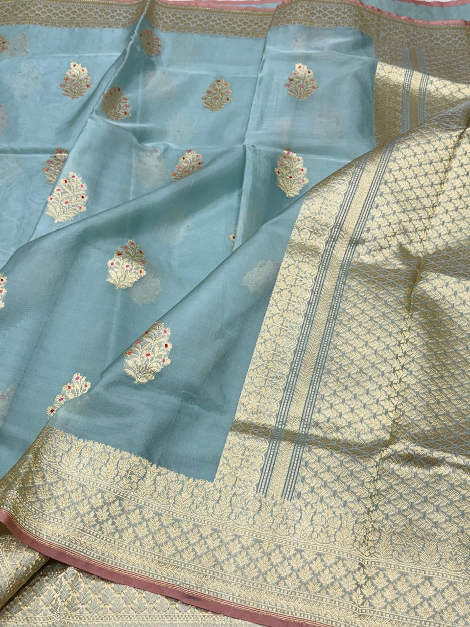 Powder Blue Handwoven Banarasi Pure Organza Saree