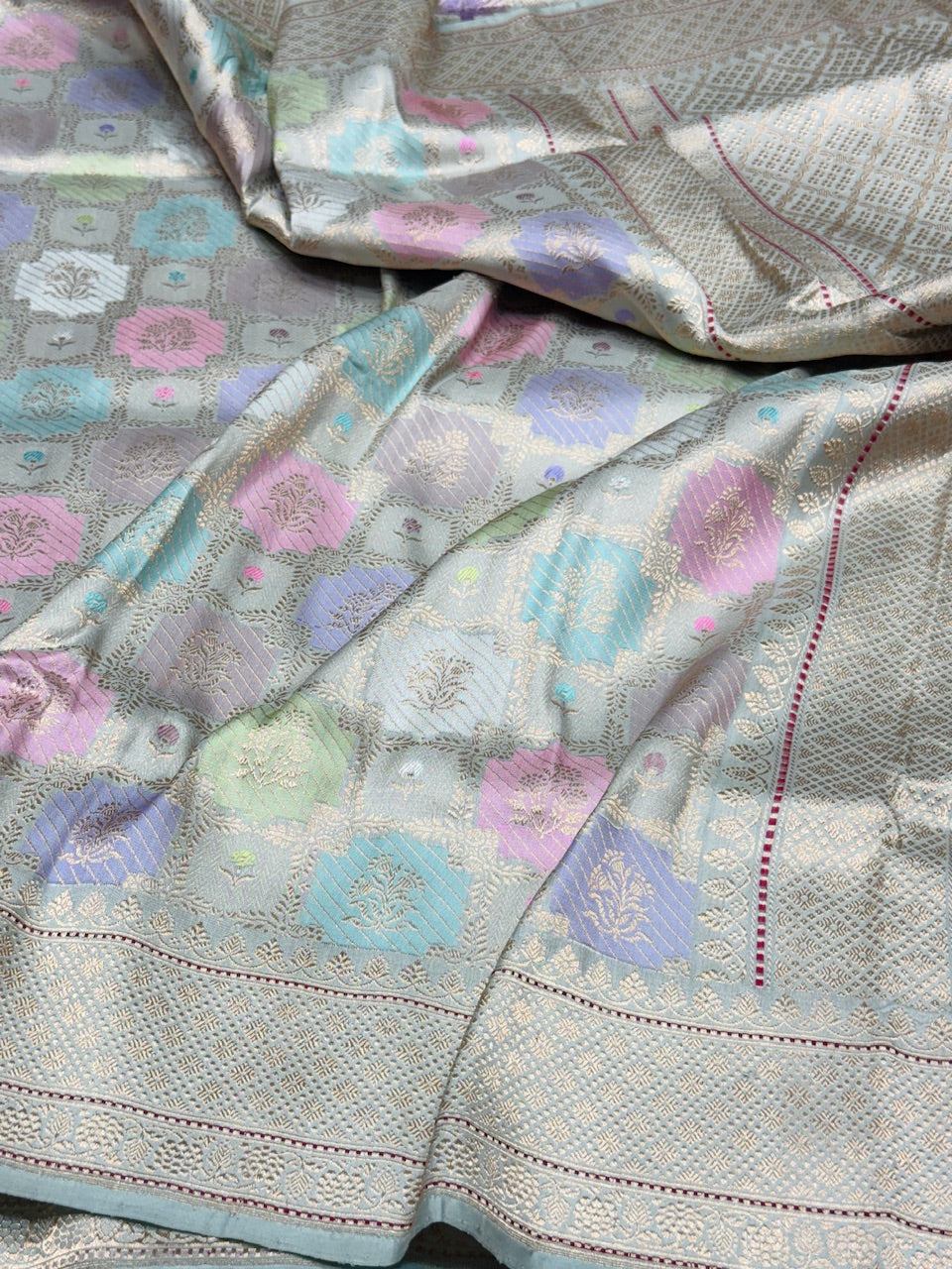 Powder Blue Rangkaat Handwoven Banarasi Saree