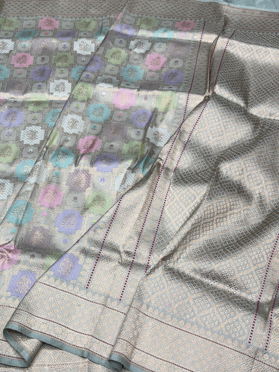 Powder Blue Rangkaat Handwoven Banarasi Saree