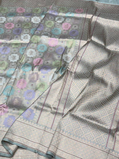 Powder Blue Rangkaat Handwoven Banarasi Saree