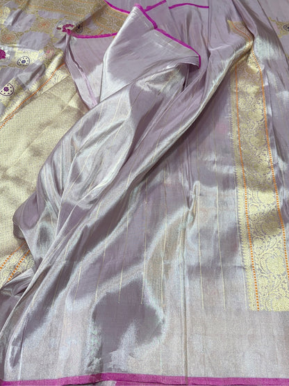 Lavender Handwoven Pure Banarasi Tissue Saree