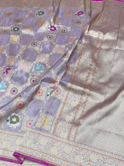 Lavender Handwoven Pure Banarasi Tissue Saree