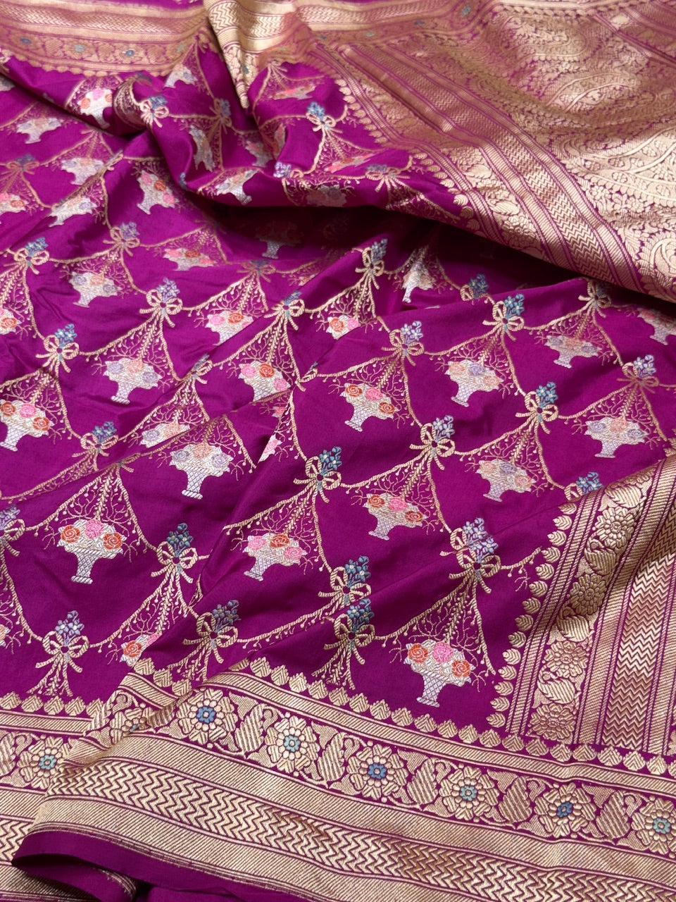 Magenta Pink Handwoven Pure Banarasi Silk Saree