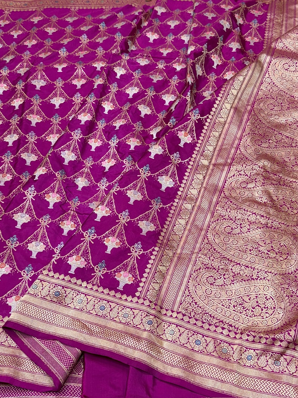 Magenta Pink Handwoven Pure Banarasi Silk Saree