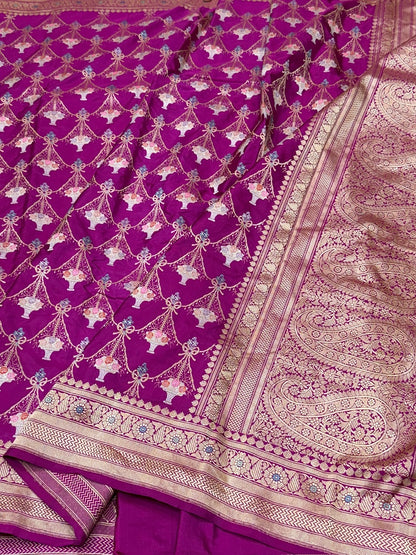 Magenta Pink Handwoven Pure Banarasi Silk Saree