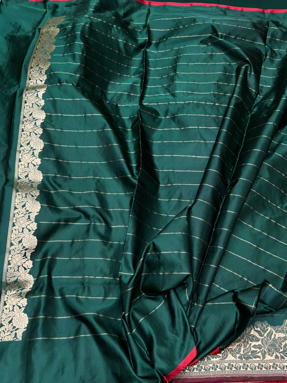 Bottle Green Handwoven Banarasi Mashru Satin Silk Saree