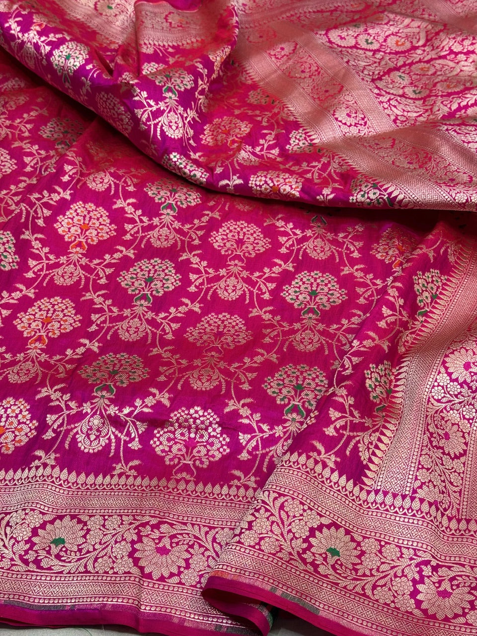 Rani Pink  Minakari Pure Silk Saree