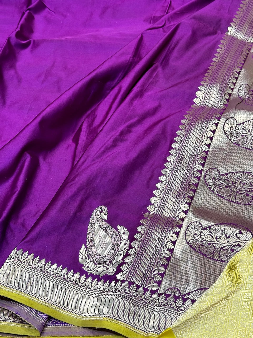 Purple Pure Satin Silk Saree