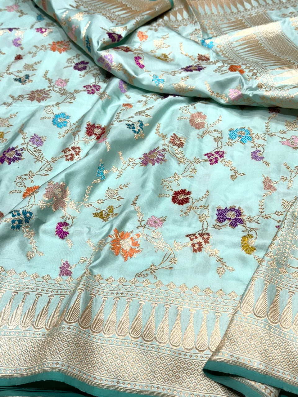 Sky Blue Handwoven Banarasi Silk Saree