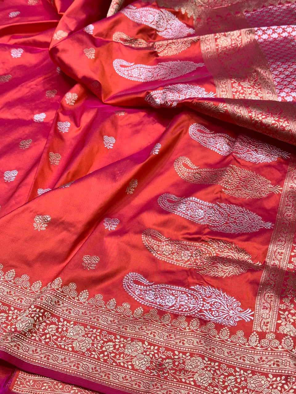 PInkish Orange Handwoven Pure Silk Saree