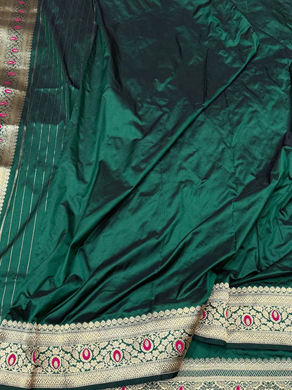 Bottle Green Handwoven Pure Banarasi Silk Saree