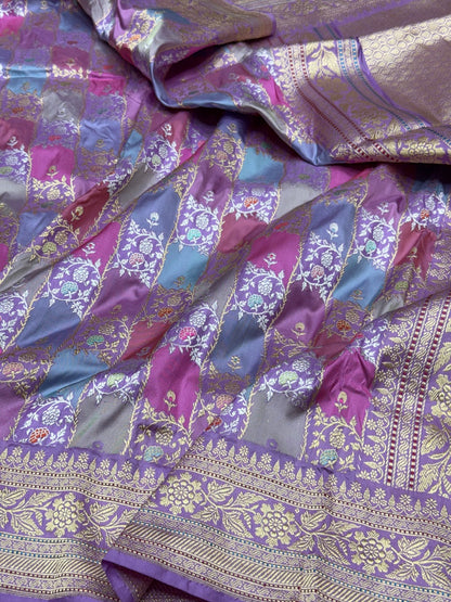 Lavender Handwoven Pure Banarasi Rangkaat  Saree