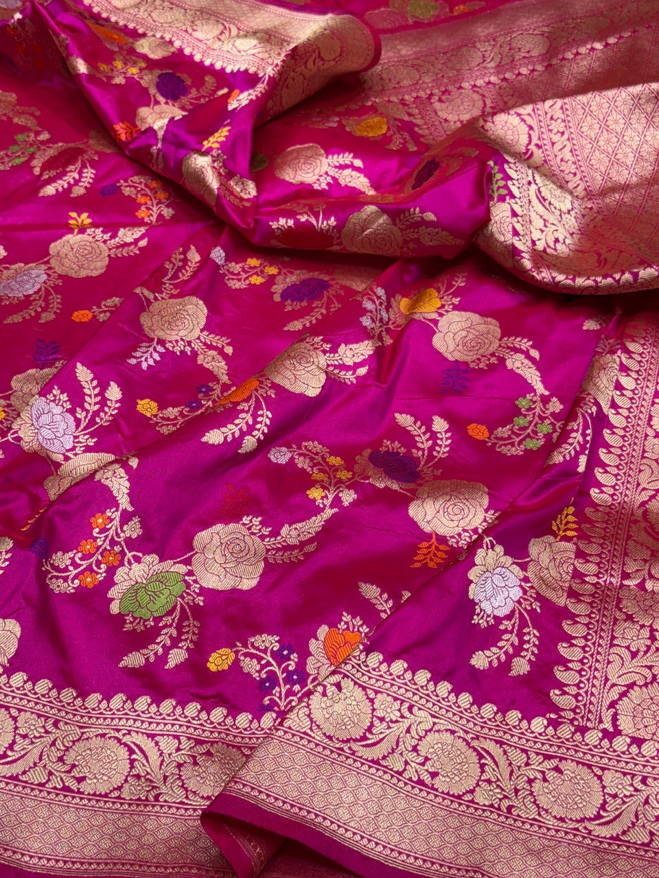 Rani Pink Handwoven Pure Banarasi Silk Saree