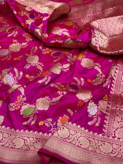 Rani Pink Handwoven Pure Banarasi Silk Saree