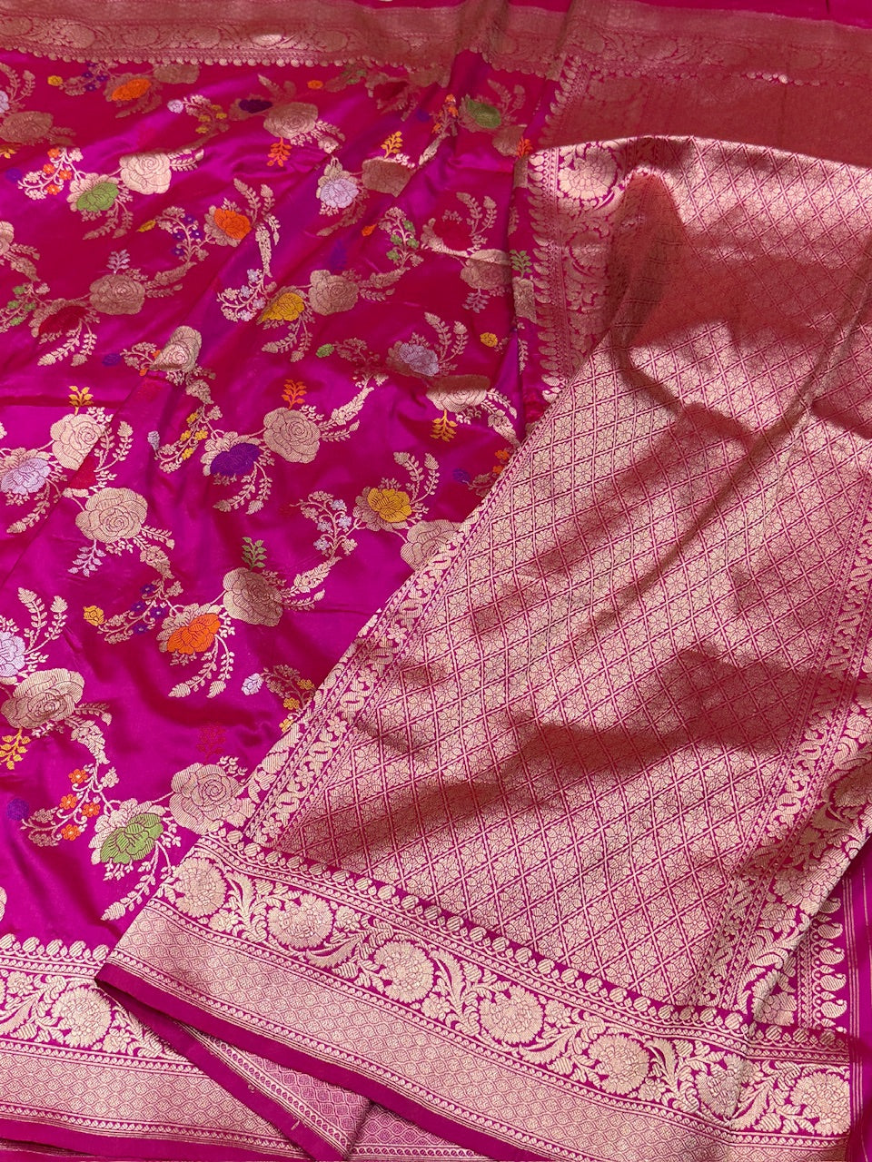 Rani Pink Handwoven Pure Banarasi Silk Saree
