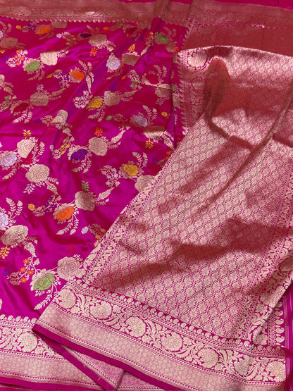 Rani Pink Handwoven Pure Banarasi Silk Saree