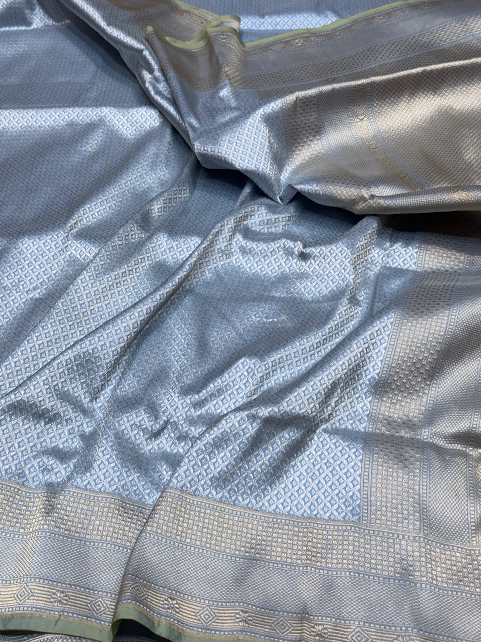 Powder Blue Handwoven Pure Silk Brocade Saree