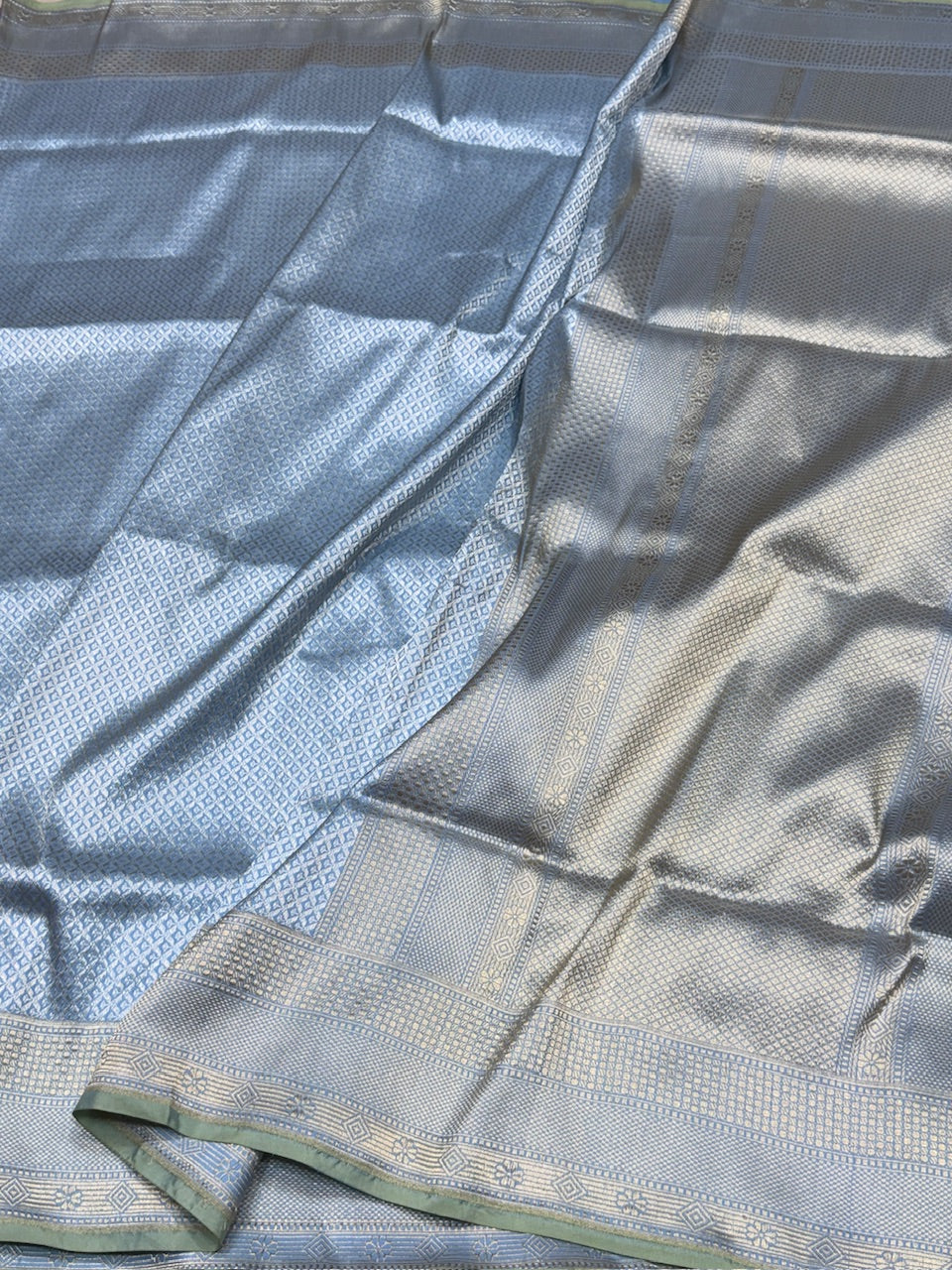 Powder Blue Handwoven Pure Silk Brocade Saree